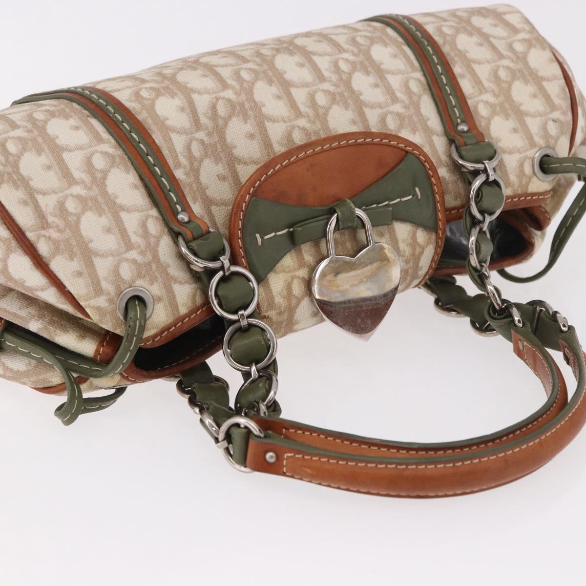 Christian Dior Trotter Canvas Romantic Hand Bag PVC Beige Silver Auth 185730SAV