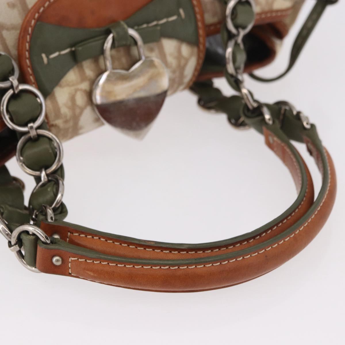 Christian Dior Trotter Canvas Romantic Hand Bag PVC Beige Silver Auth 185730SAV