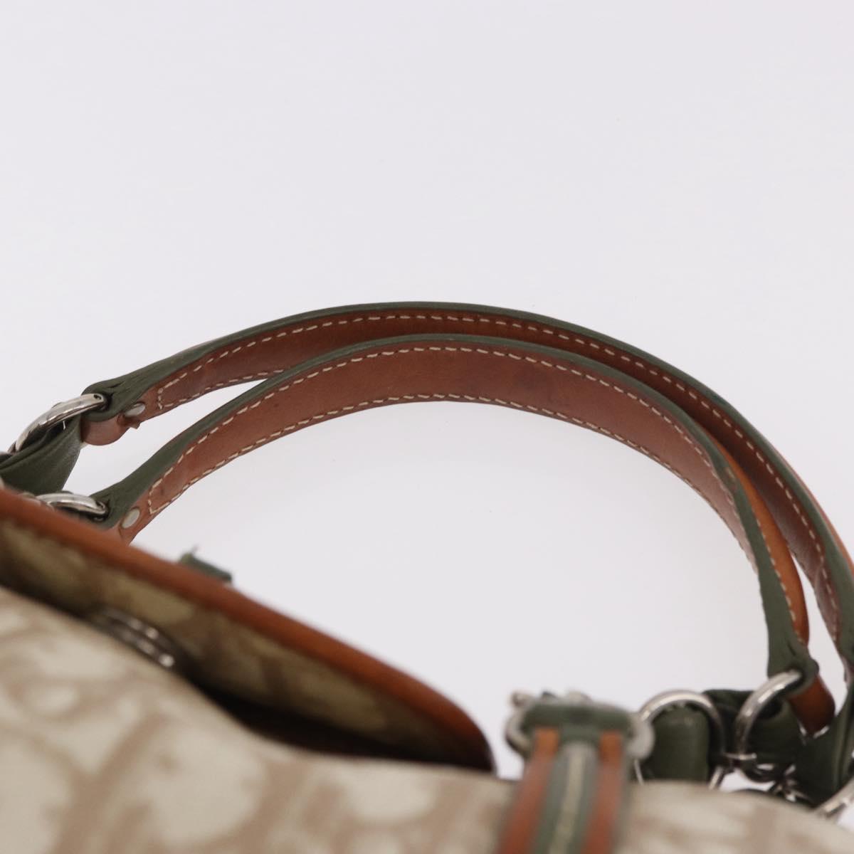 Christian Dior Trotter Canvas Romantic Hand Bag PVC Beige Silver Auth 185730SAV