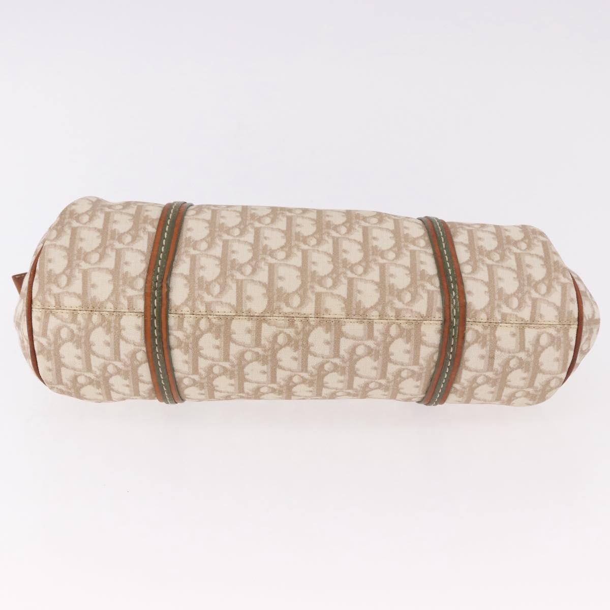 Christian Dior Trotter Canvas Romantic Hand Bag PVC Beige Silver Auth 185730SAV