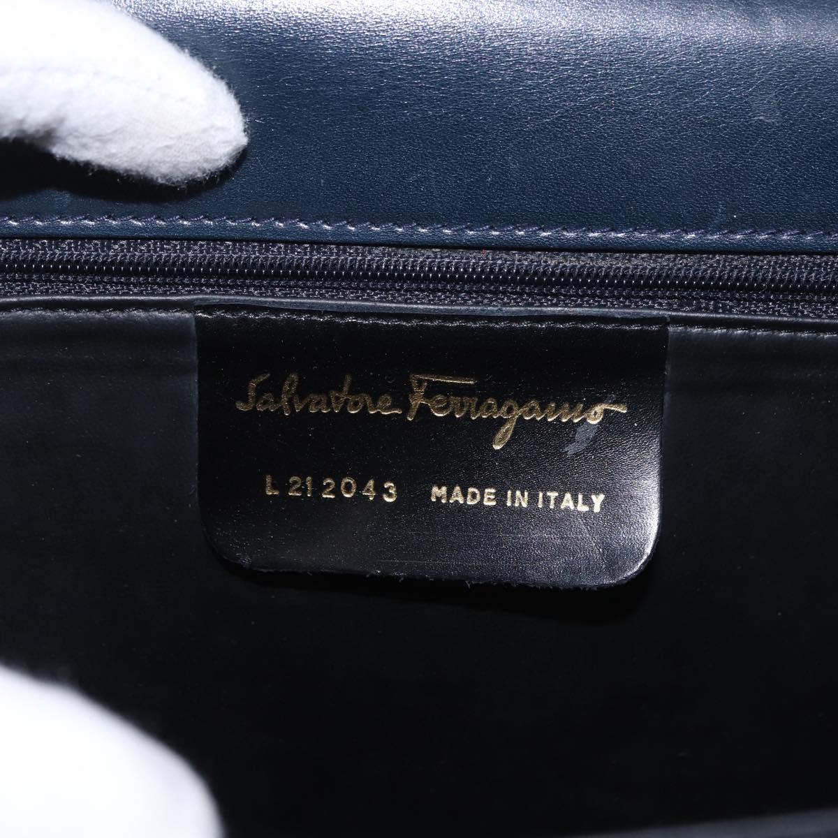 Salvatore Ferragamo Hand Bag Leather 2way Navy Gold Auth 185733A