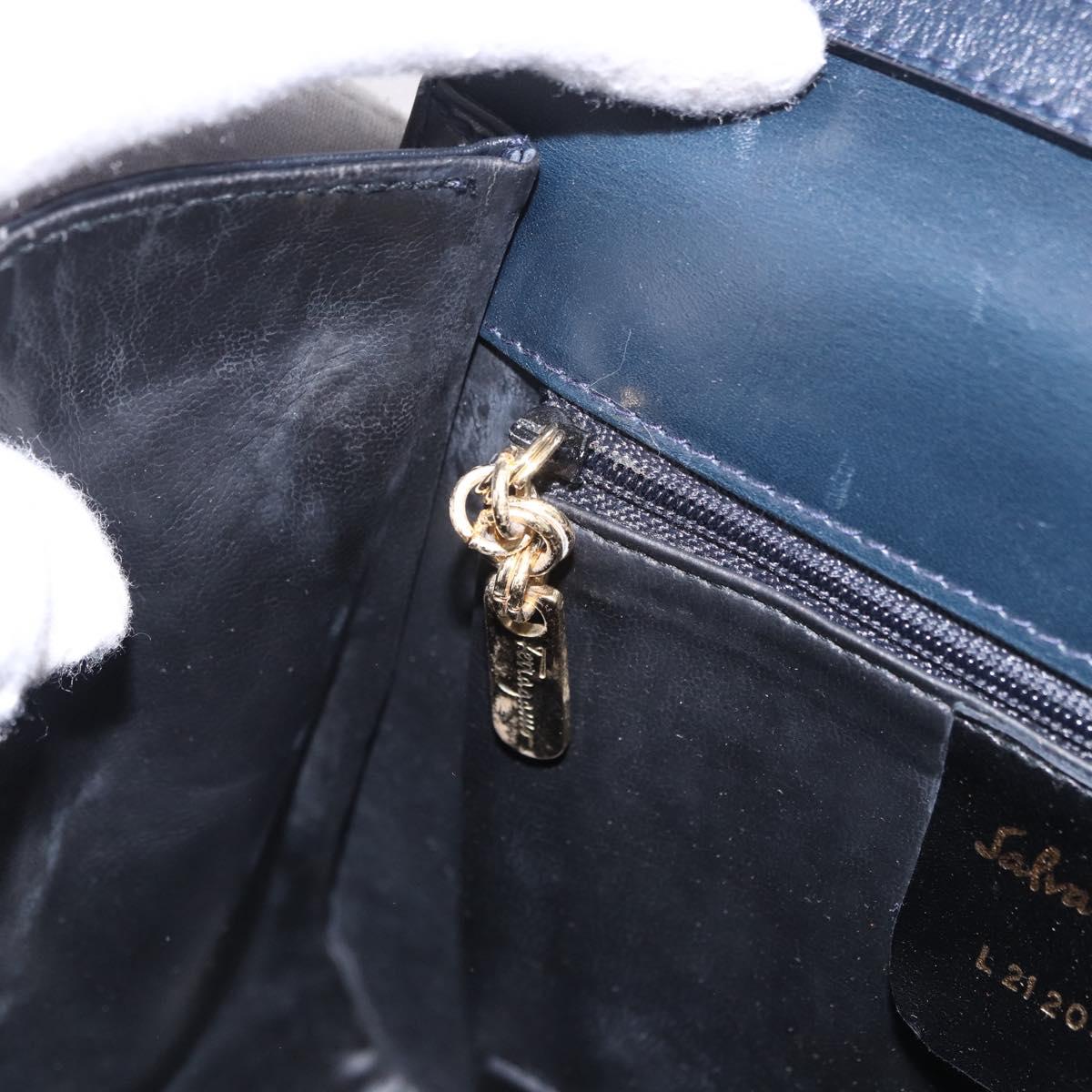 Salvatore Ferragamo Hand Bag Leather 2way Navy Gold Auth 185733A