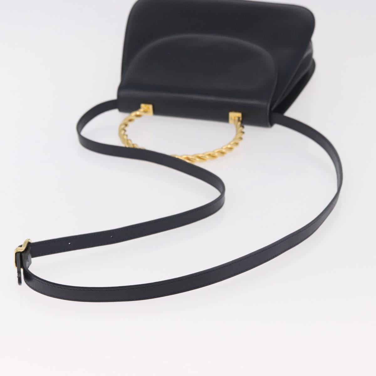 Salvatore Ferragamo Hand Bag Leather 2way Navy Gold Auth 185733A
