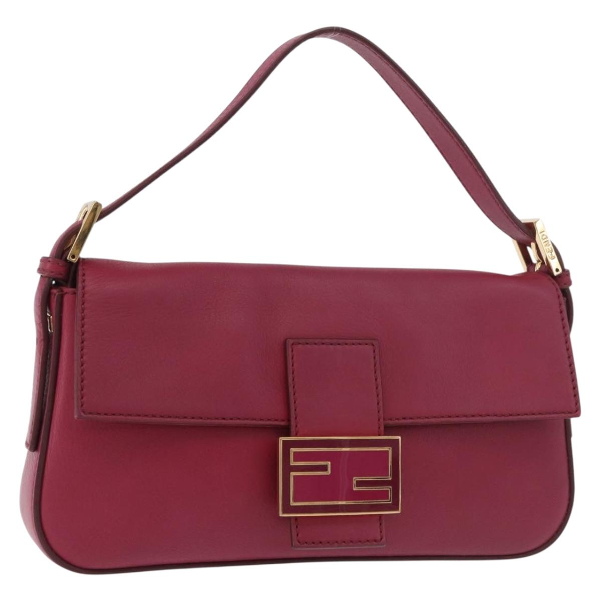 FENDI Mamma Baguette Shoulder Bag Leather Ivory Gold Auth 185734SAM