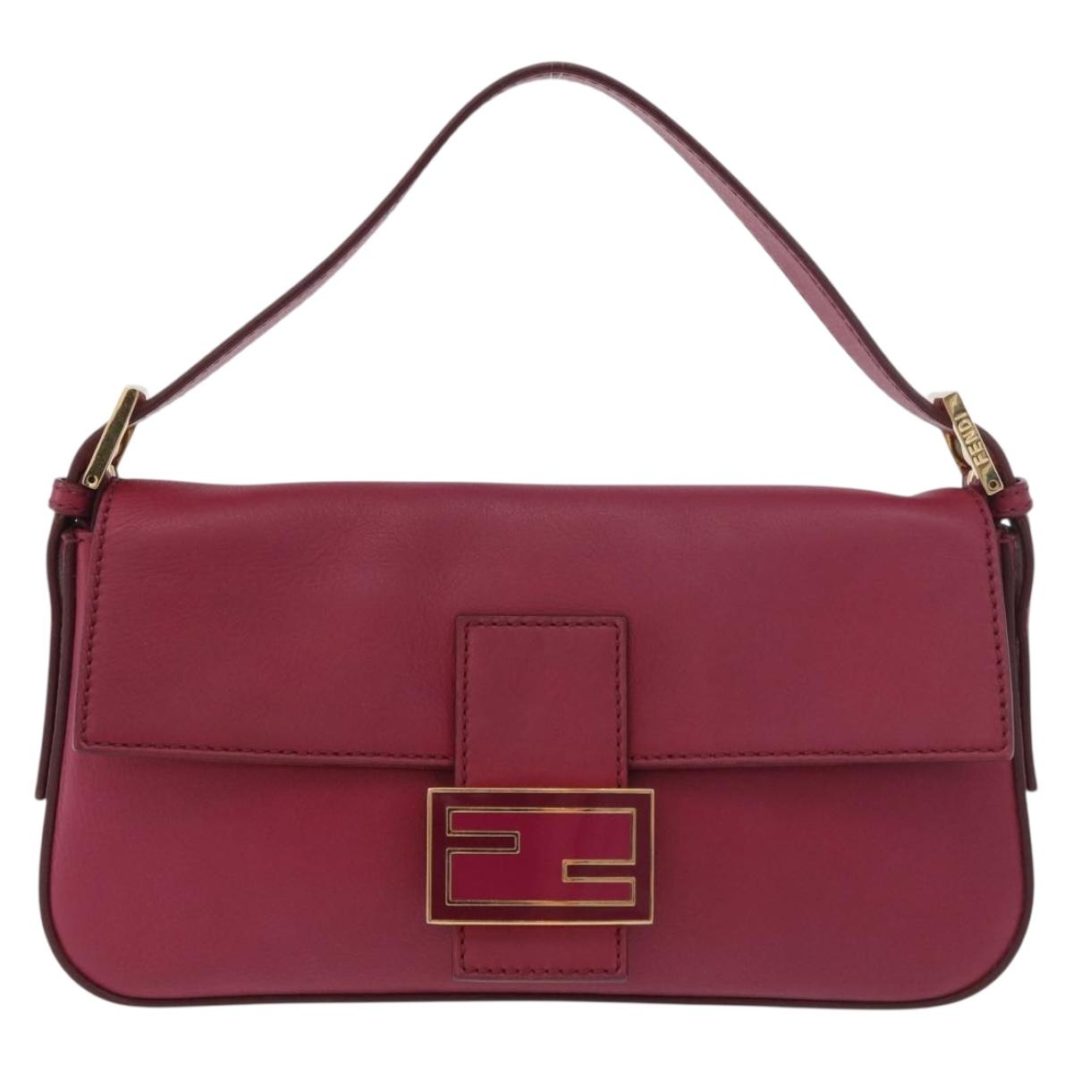 FENDI Mamma Baguette Shoulder Bag Leather Ivory Gold Auth 185734SAM