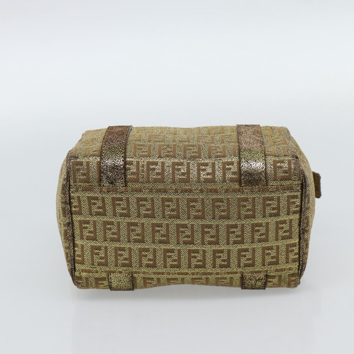FENDI Zucchino Canvas Hand Bag Gold Auth 185735