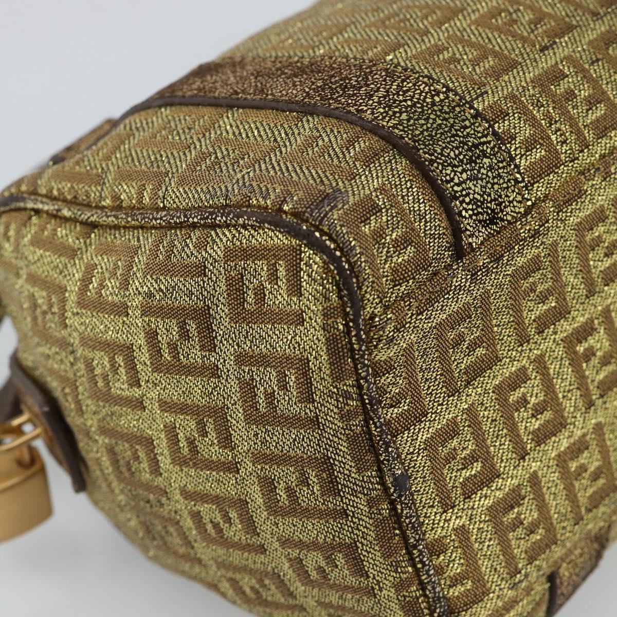 FENDI Zucchino Canvas Hand Bag Gold Auth 185735