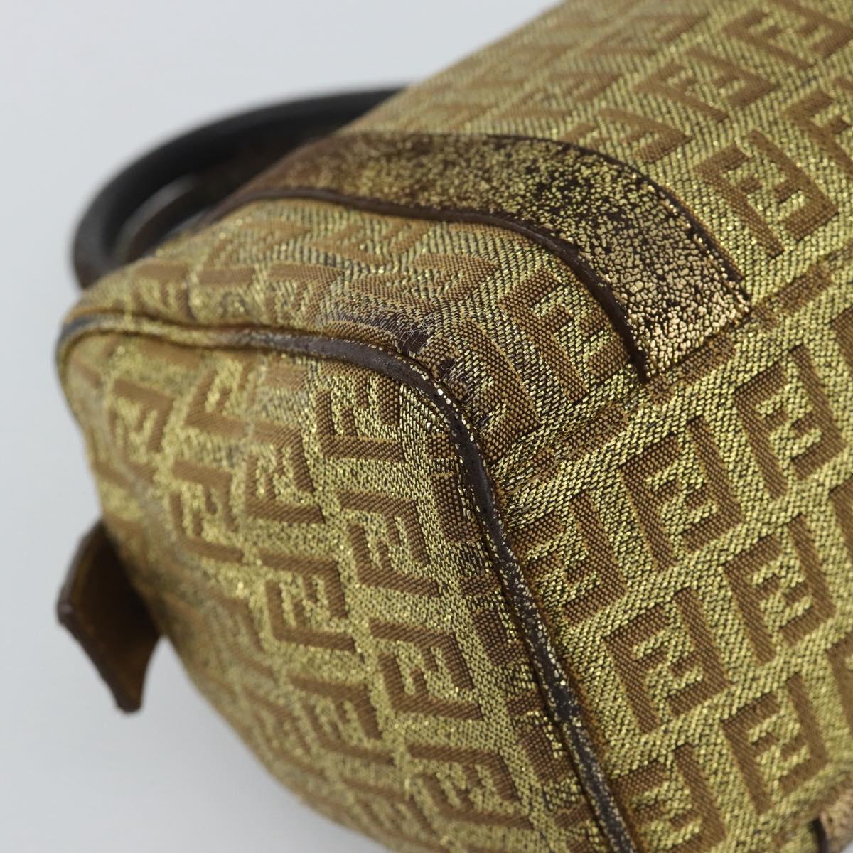 FENDI Zucchino Canvas Hand Bag Gold Auth 185735
