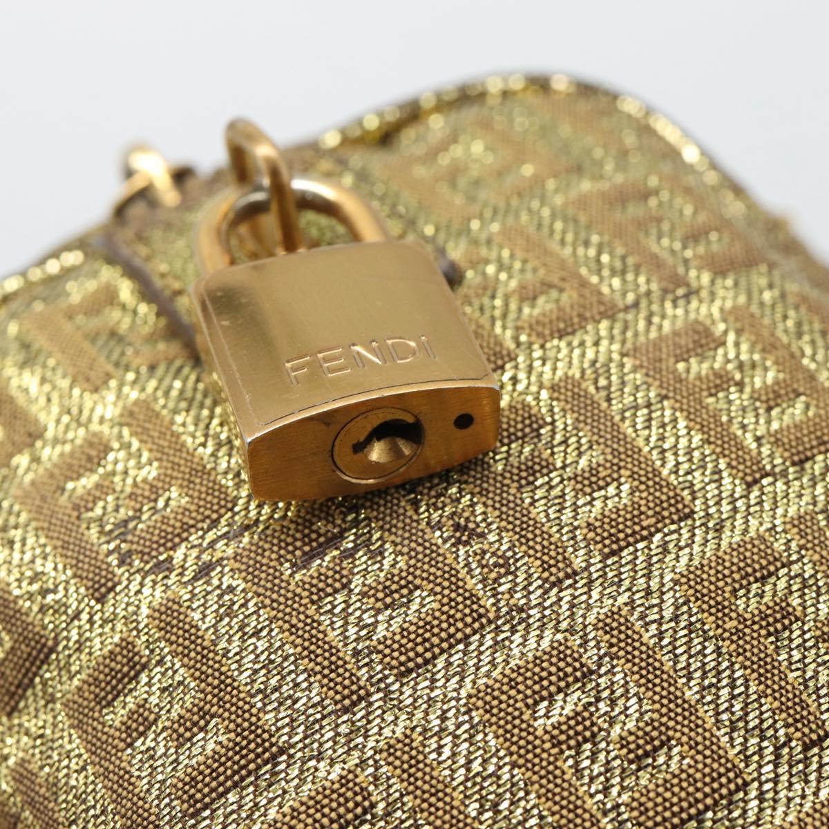 FENDI Zucchino Canvas Hand Bag Gold Auth 185735
