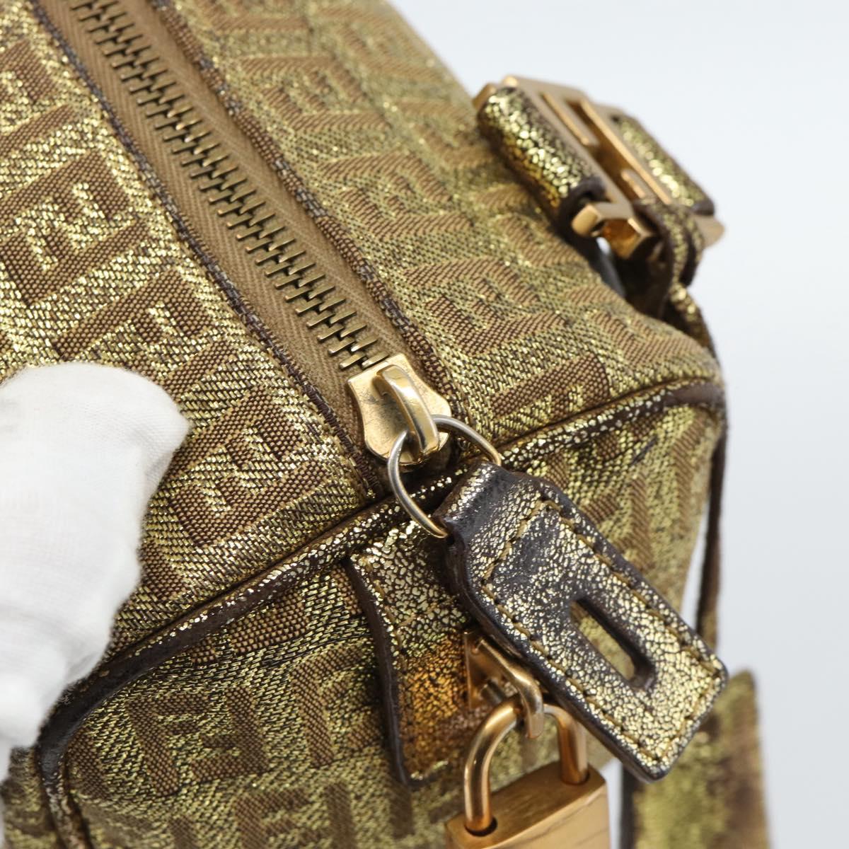 FENDI Zucchino Canvas Hand Bag Gold Auth 185735