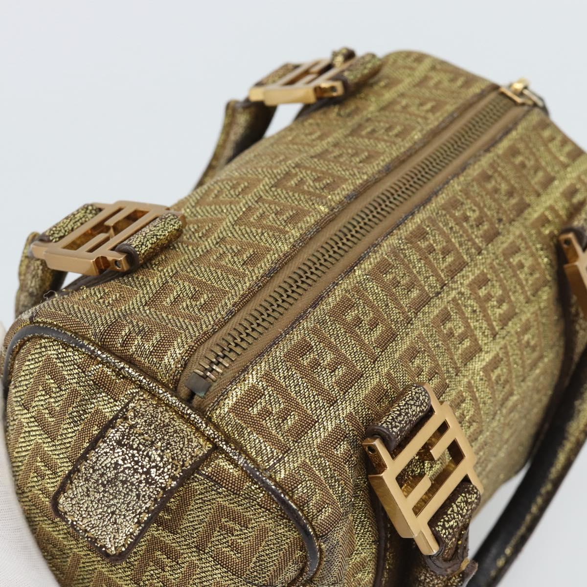 FENDI Zucchino Canvas Hand Bag Gold Auth 185735