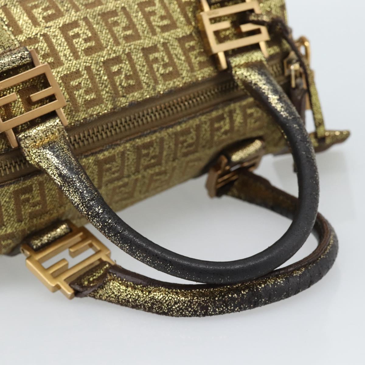 FENDI Zucchino Canvas Hand Bag Gold Auth 185735