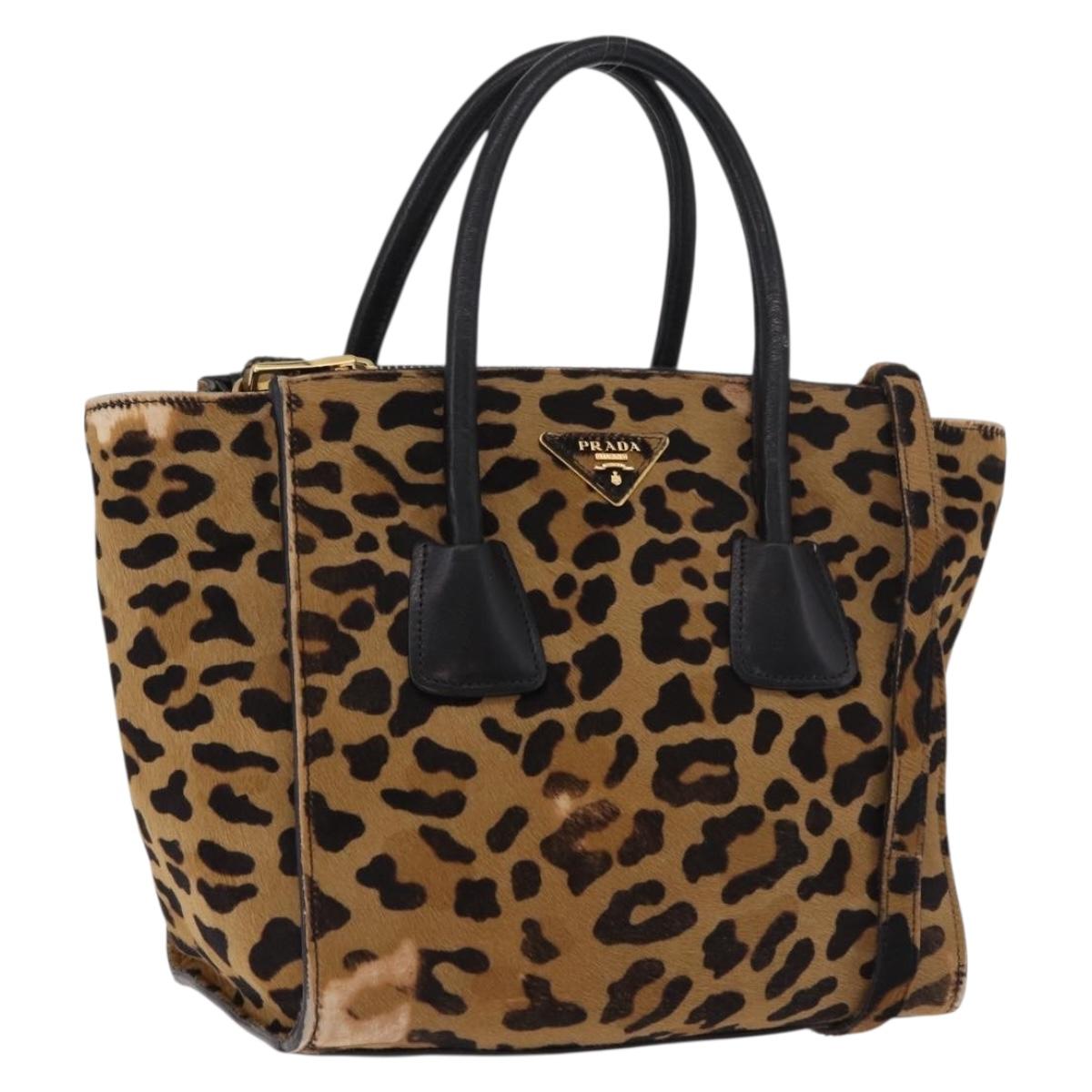 PRADA Hand Bag Harako Leather 2way Brown Gold Auth 185737A