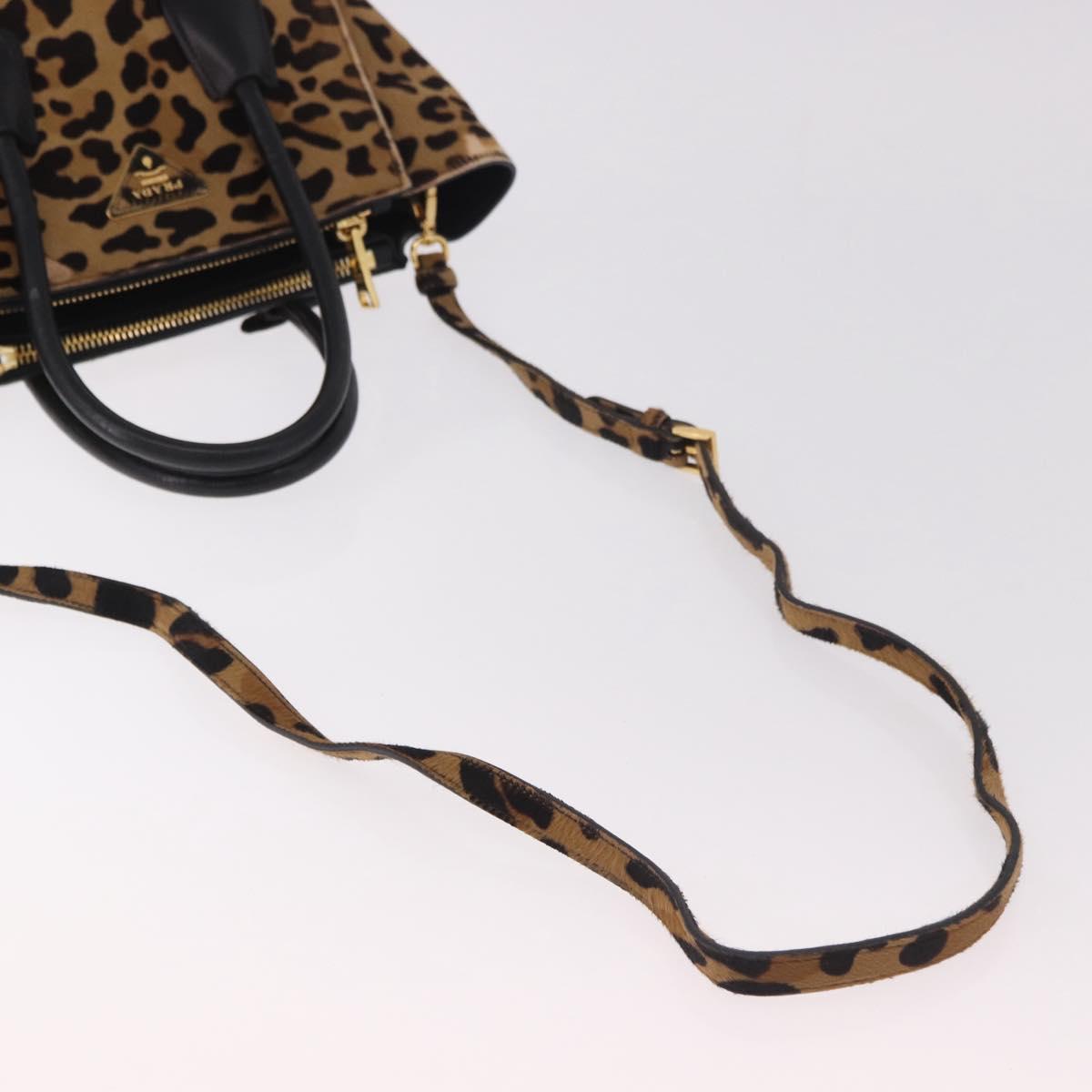 PRADA Hand Bag Harako Leather 2way Brown Gold Auth 185737A
