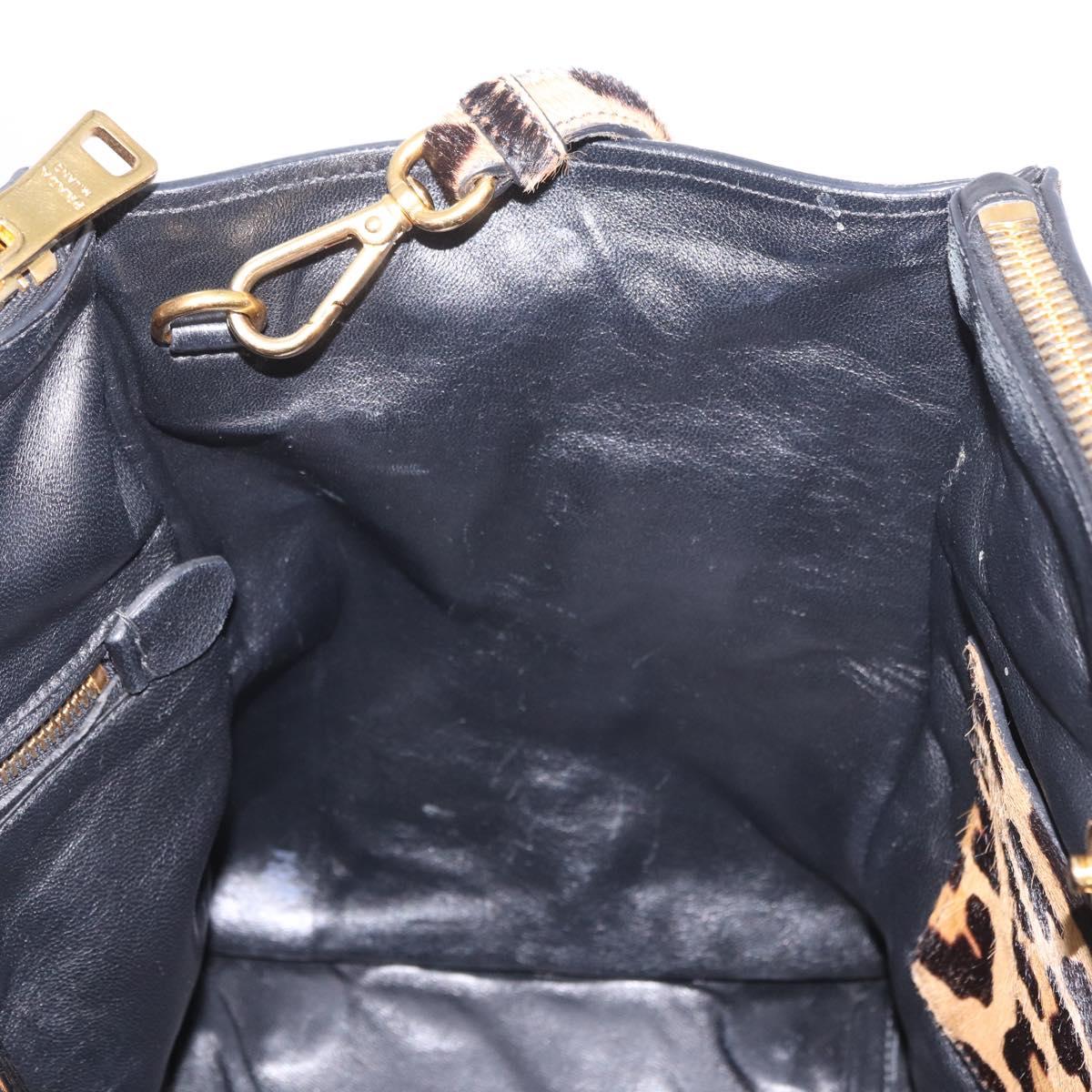 PRADA Hand Bag Harako Leather 2way Brown Gold Auth 185737A