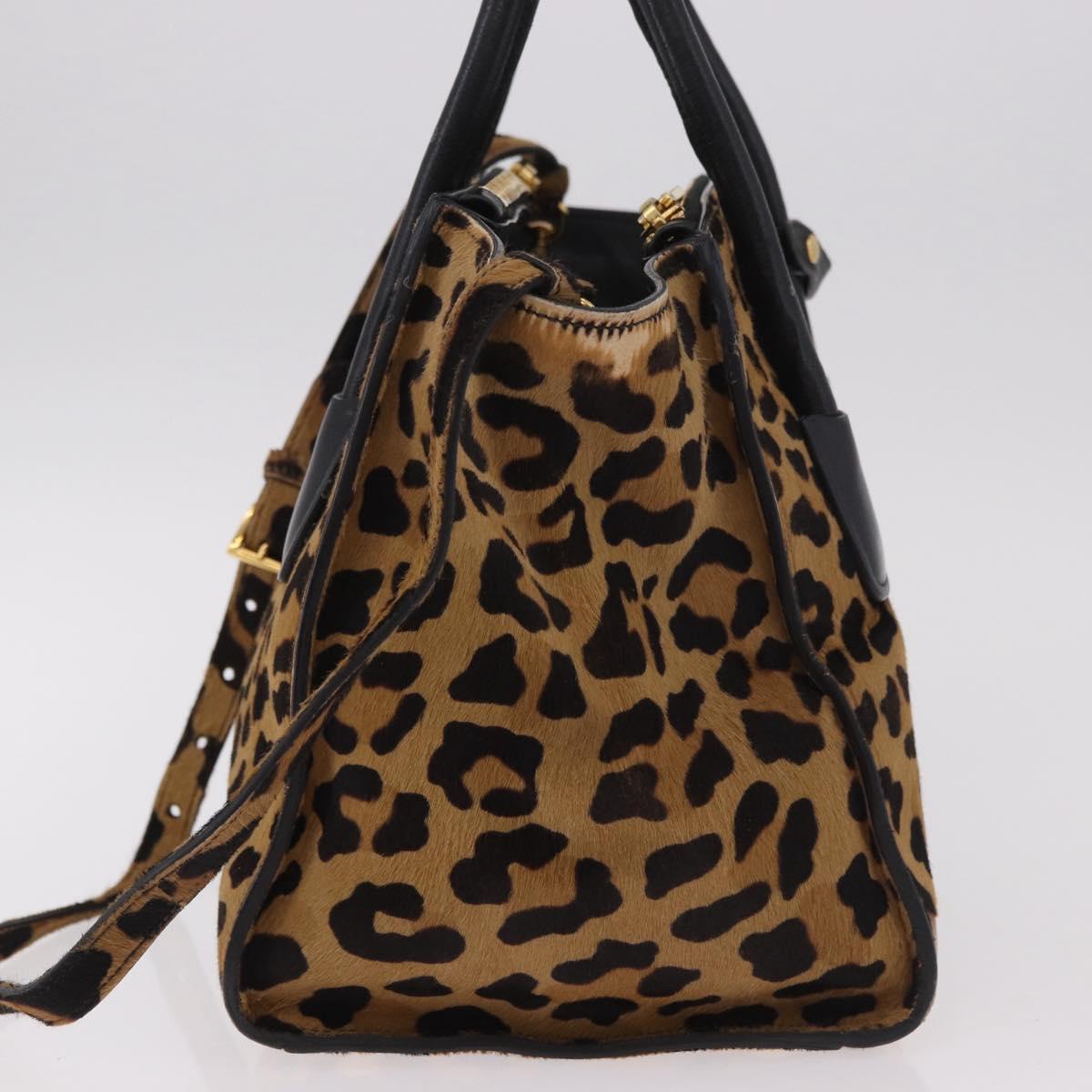 PRADA Hand Bag Harako Leather 2way Brown Gold Auth 185737A