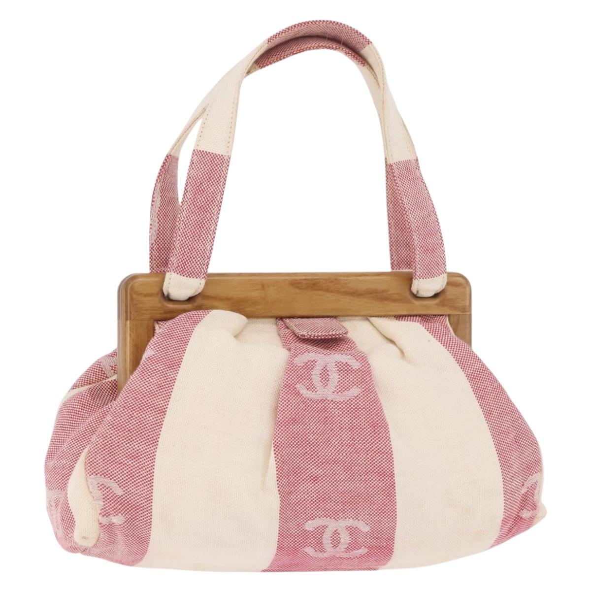 CHANEL Hand Bag Canvas Pink Gold CC Auth 185742A