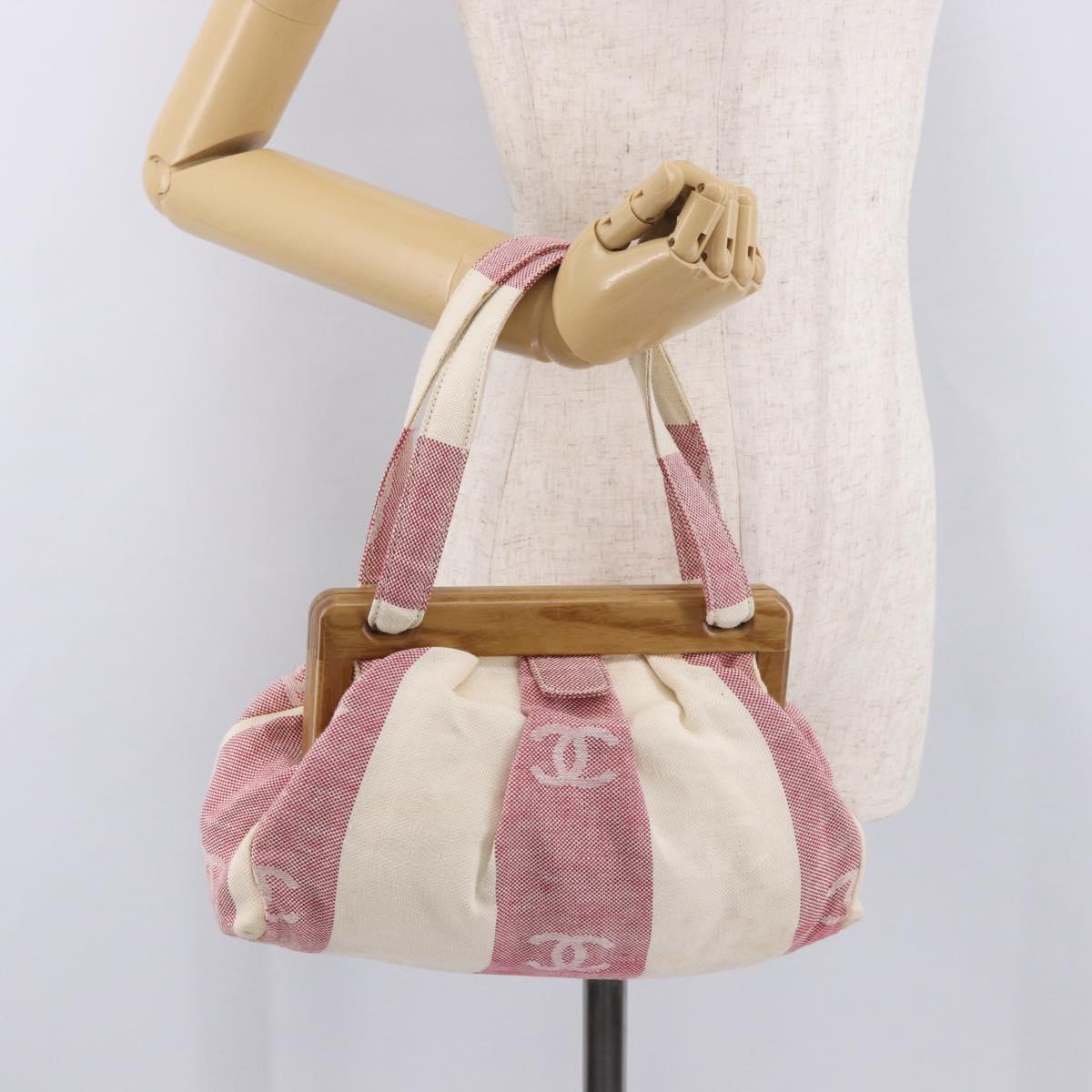 CHANEL Hand Bag Canvas Pink Gold CC Auth 185742A