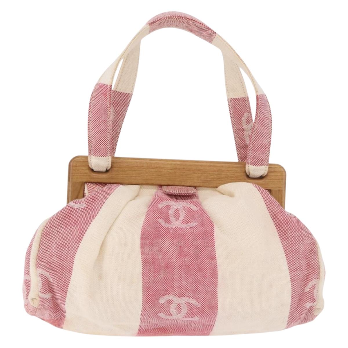 CHANEL Hand Bag Canvas Pink Gold CC Auth 185742A
