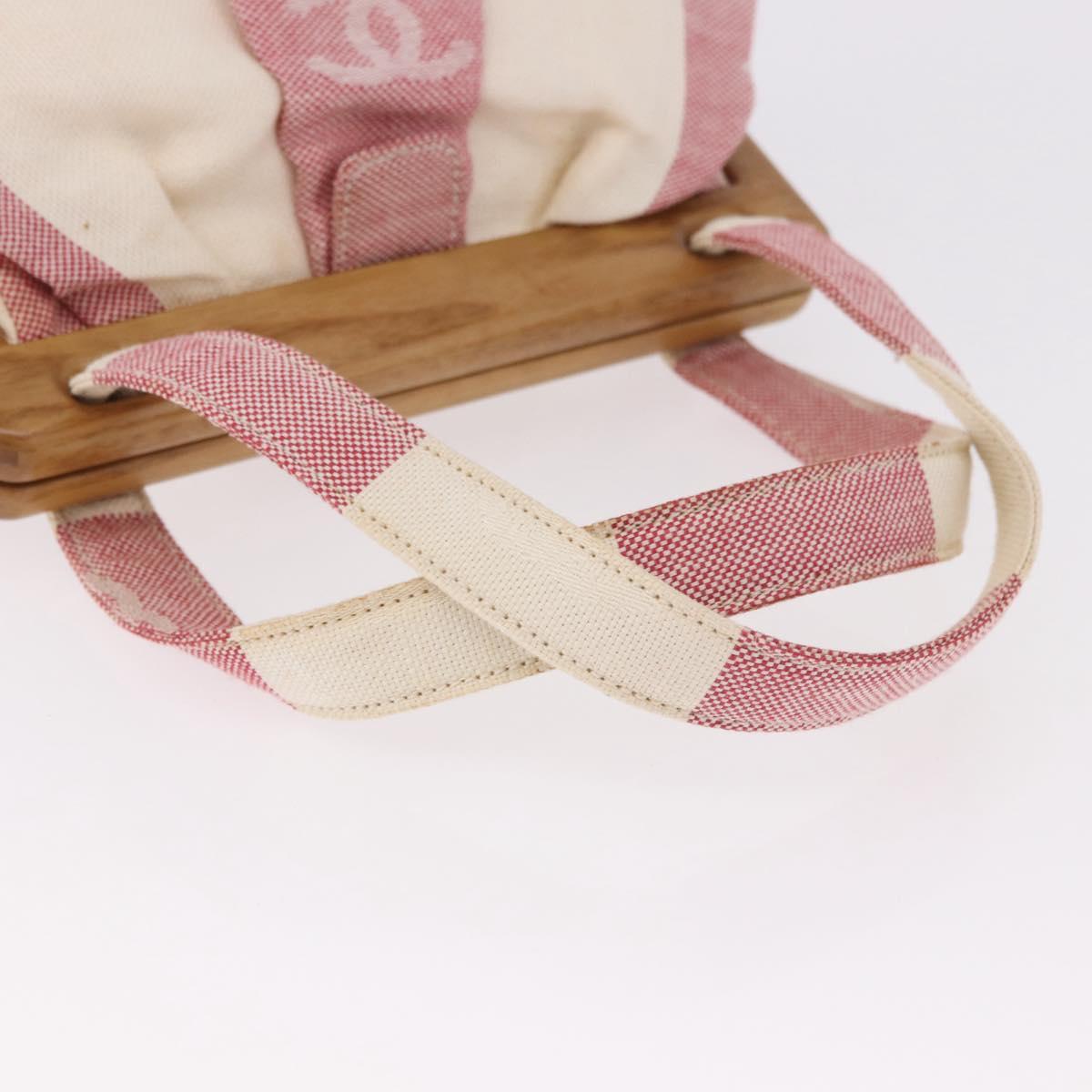 CHANEL Hand Bag Canvas Pink Gold CC Auth 185742A