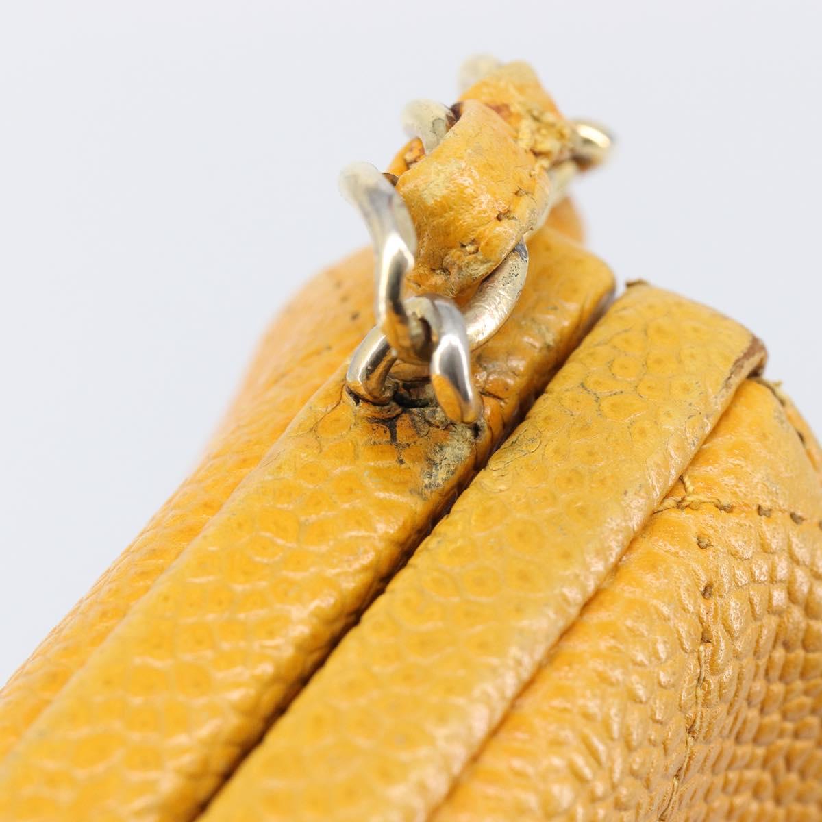 CHANEL Matelasse Chain Shoulder Bag Caviar Skin Yellow Gold CC Auth 185743