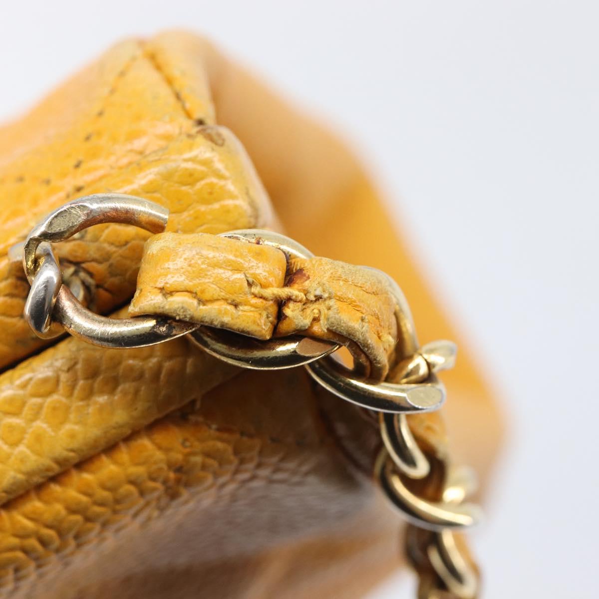 CHANEL Matelasse Chain Shoulder Bag Caviar Skin Yellow Gold CC Auth 185743