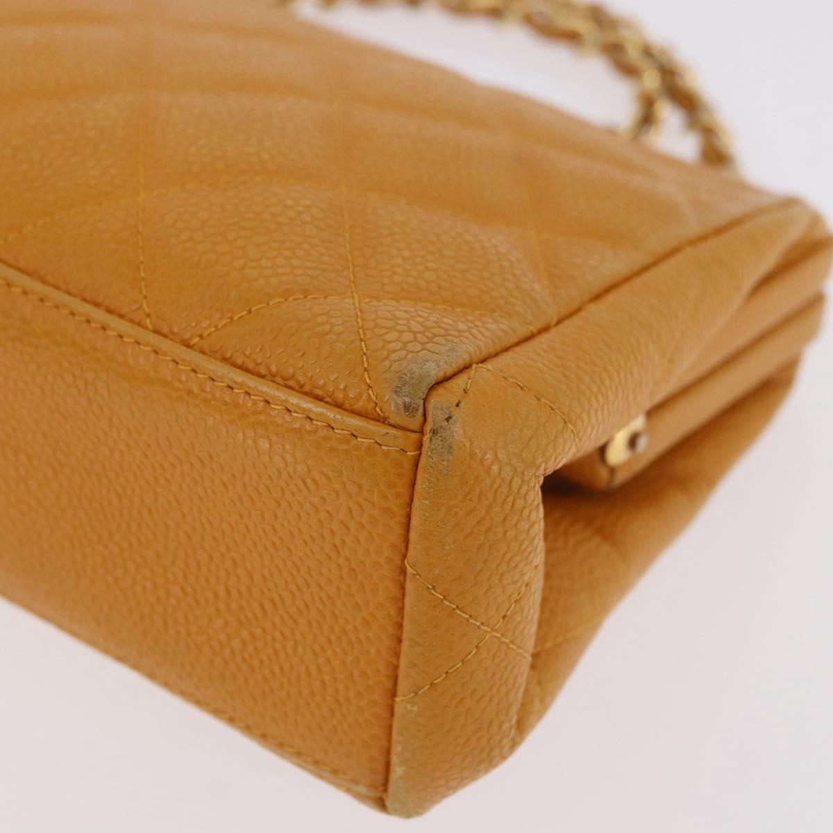 CHANEL Matelasse Chain Shoulder Bag Caviar Skin Yellow Gold CC Auth 185743A