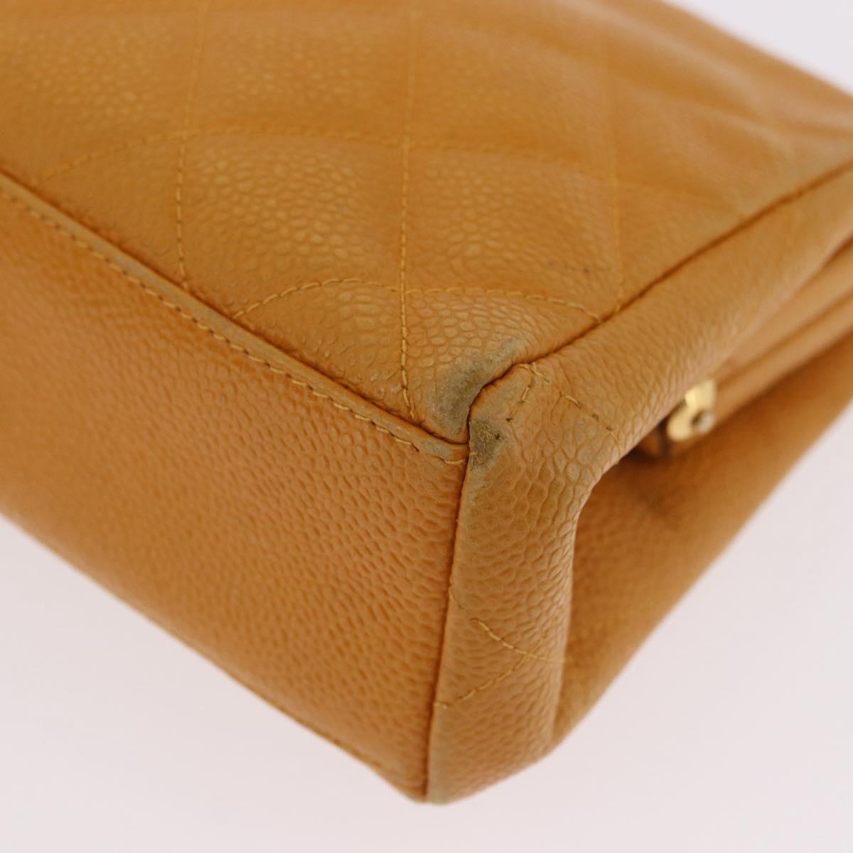 CHANEL Matelasse Chain Shoulder Bag Caviar Skin Yellow Gold CC Auth 185743A