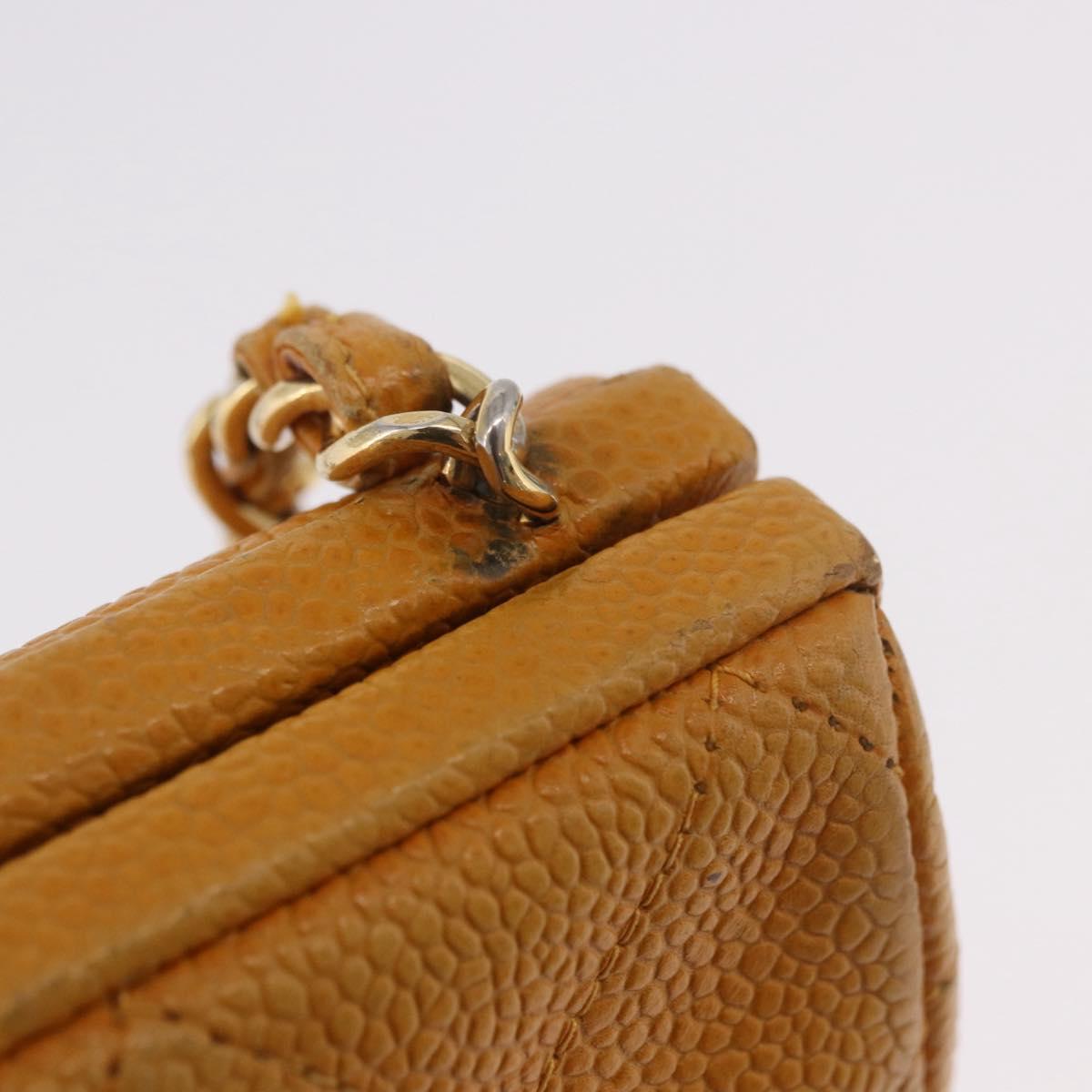 CHANEL Matelasse Chain Shoulder Bag Caviar Skin Yellow Gold CC Auth 185743A