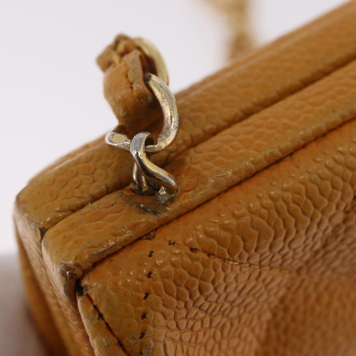 CHANEL Matelasse Chain Shoulder Bag Caviar Skin Yellow Gold CC Auth 185743A