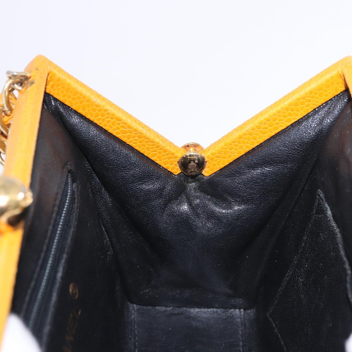 CHANEL Matelasse Chain Shoulder Bag Caviar Skin Yellow Gold CC Auth 185743A