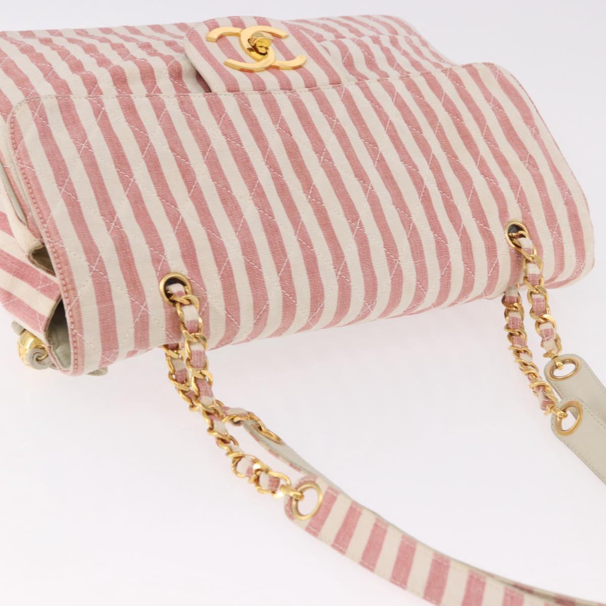 CHANEL Big Matelasse Chain Shoulder Bag Canvas Pink Gold CC Auth 185745SAV