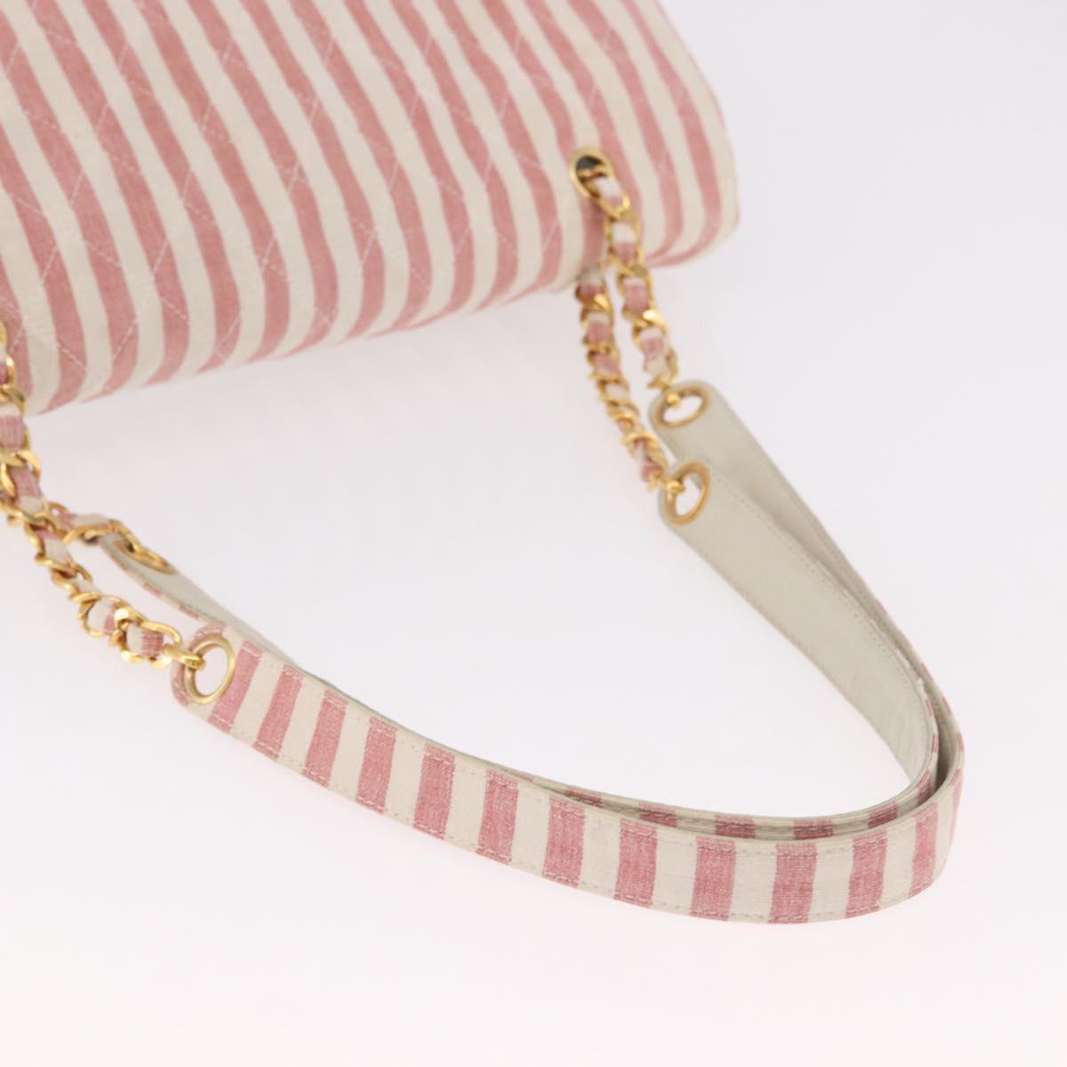 CHANEL Big Matelasse Chain Shoulder Bag Canvas Pink Gold CC Auth 185745SAV