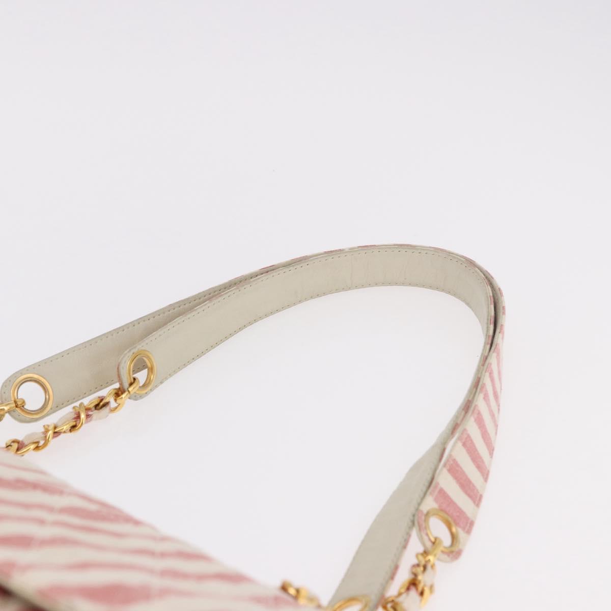 CHANEL Big Matelasse Chain Shoulder Bag Canvas Pink Gold CC Auth 185745SAV