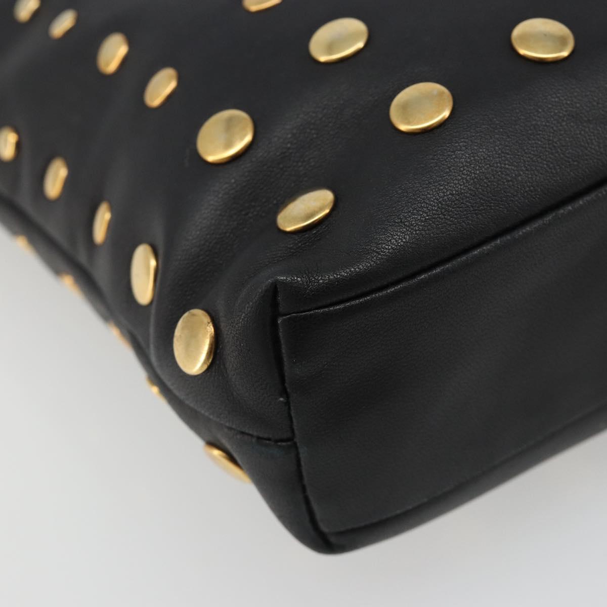 PRADA Hand Bag Leather Black Gold Auth 185746A
