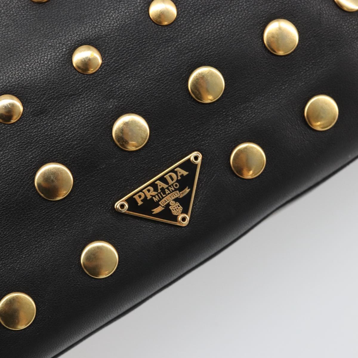 PRADA Hand Bag Leather Black Gold Auth 185746A