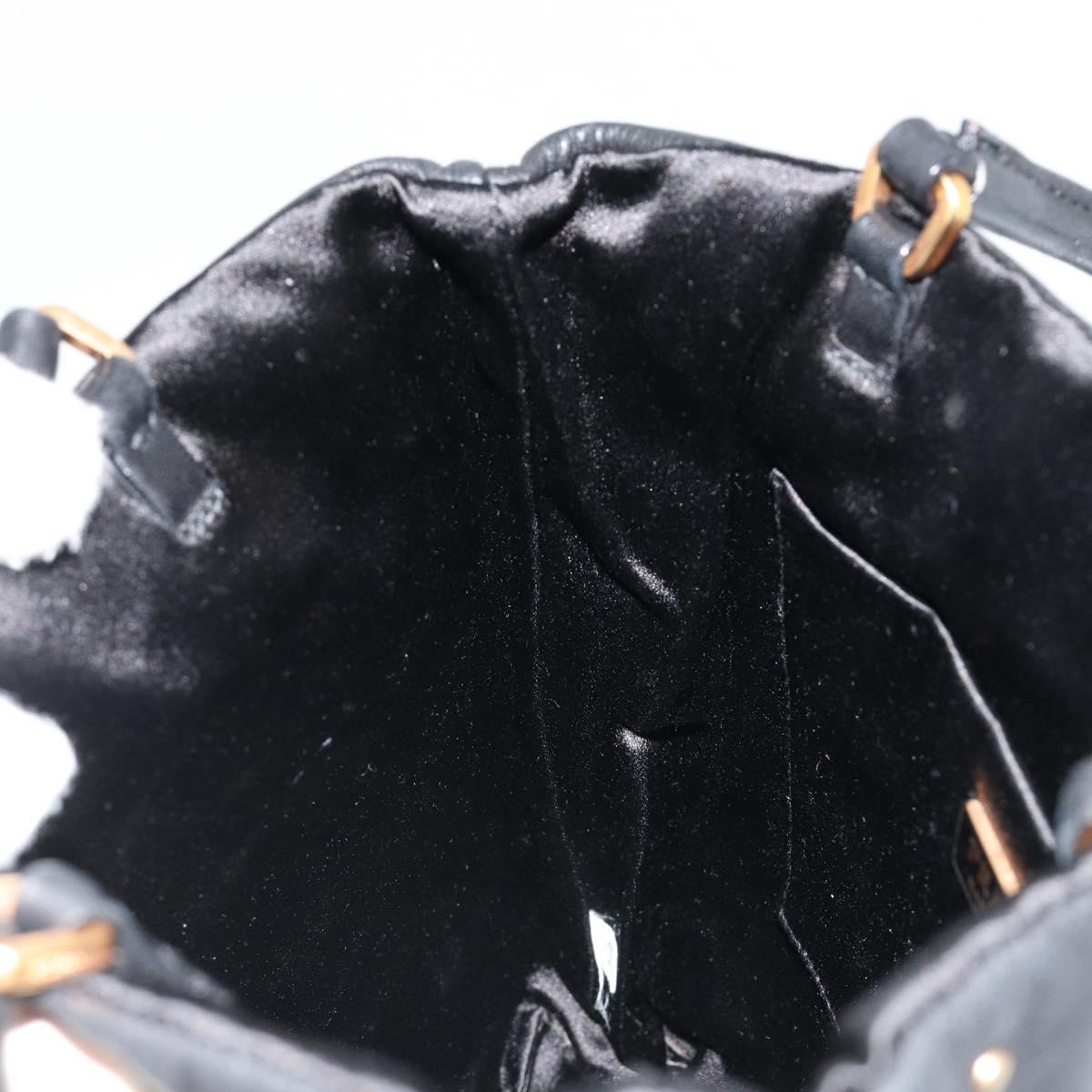 PRADA Hand Bag Leather Black Gold Auth 185746A