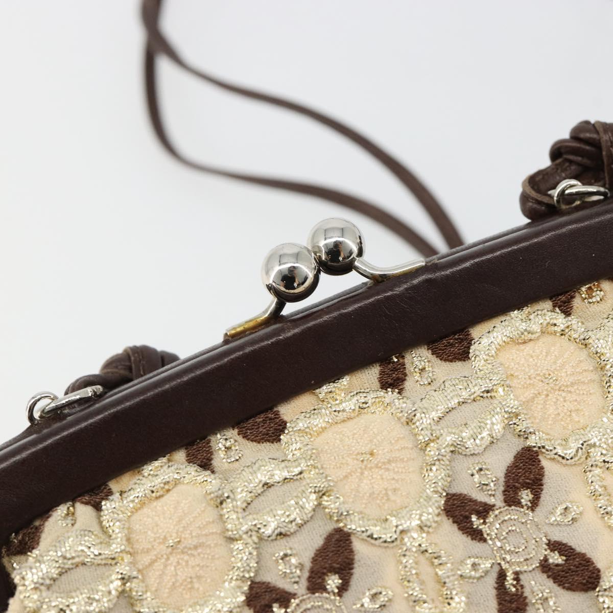 PRADA Coin Purse Shoulder Pouch Canvas Beige Silver Auth 185760SAV
