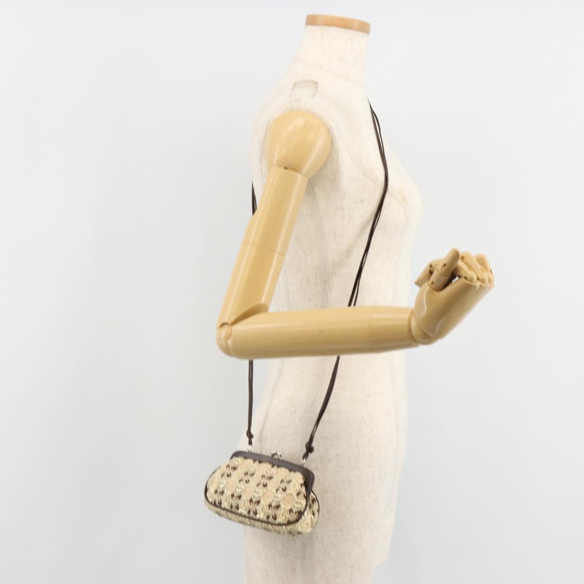 PRADA Coin Purse Shoulder Pouch Canvas Beige Silver Auth 185760SAV