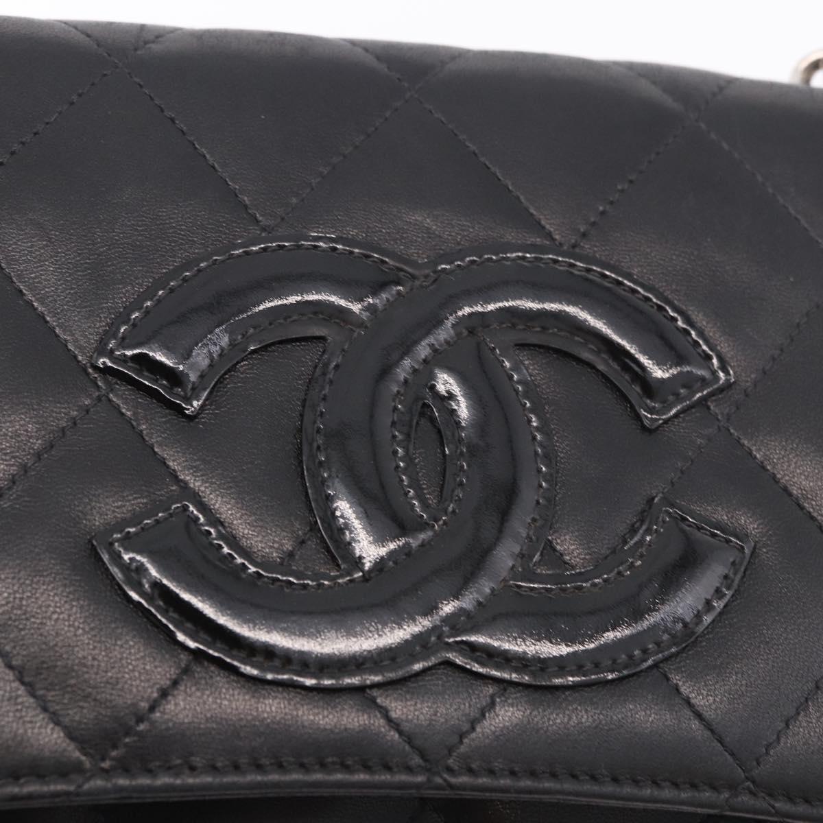 CHANEL Matelasse Chain Hand Bag Lamb Skin Black Silver CC Auth 185765