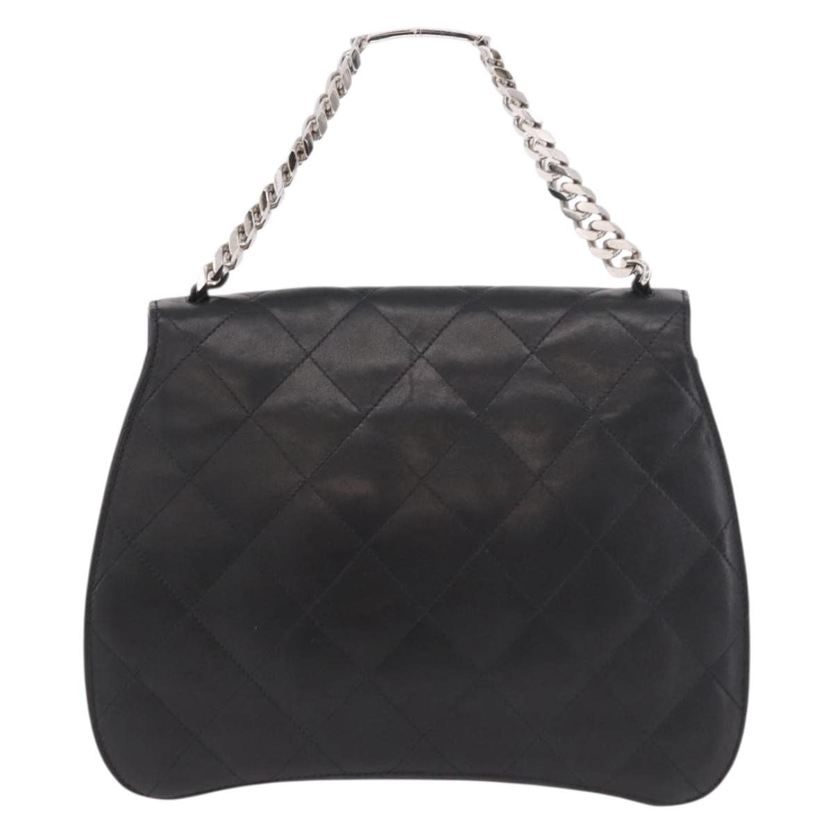 CHANEL Matelasse Chain Hand Bag Lamb Skin Black Silver CC Auth 185765