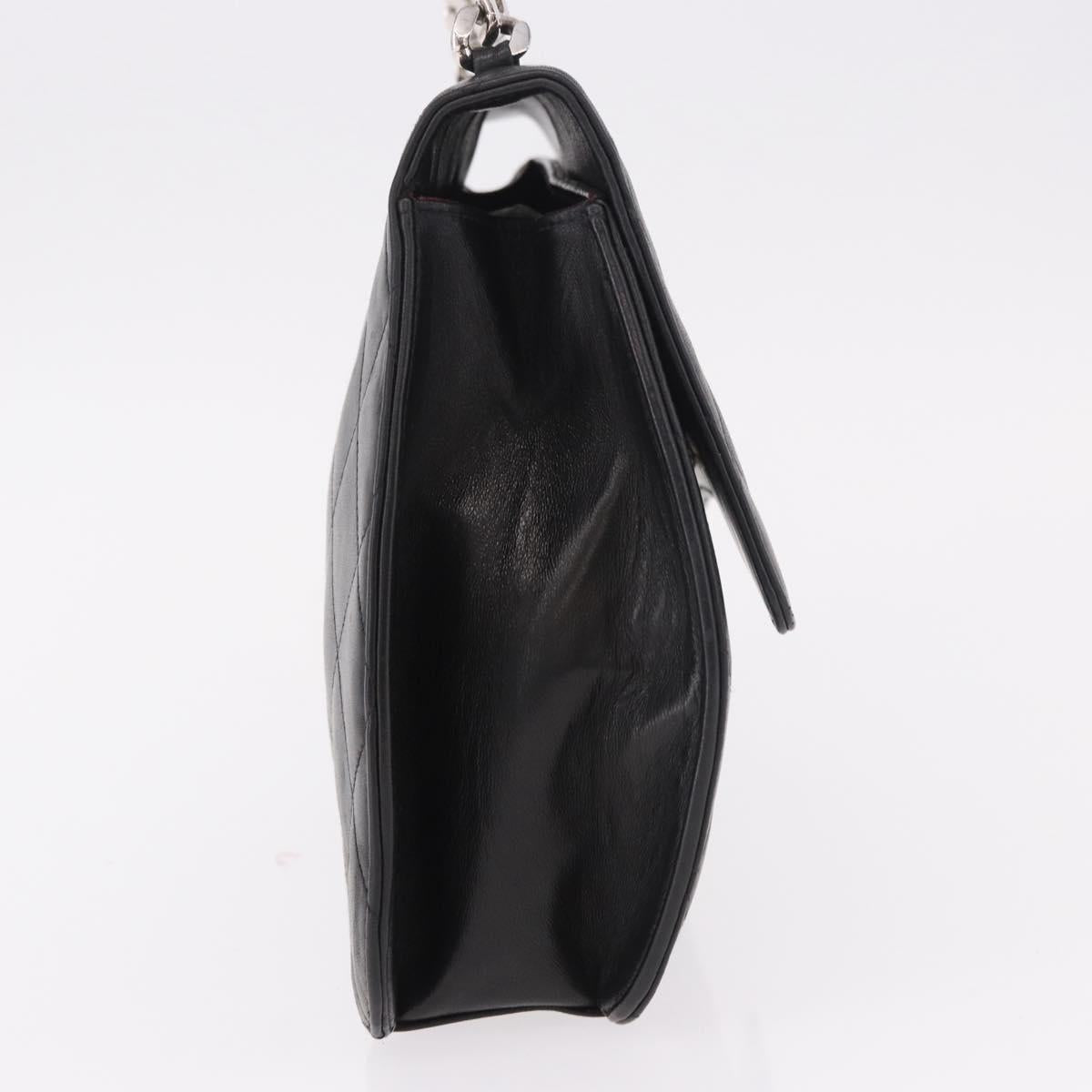 CHANEL Matelasse Chain Hand Bag Lamb Skin Black Silver CC Auth 185765
