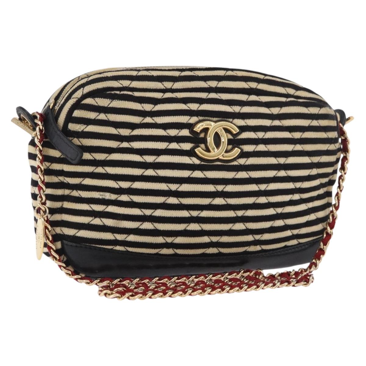 CHANEL Matelasse Chain Shoulder Bag Canvas Beige Gold CC Auth 185766