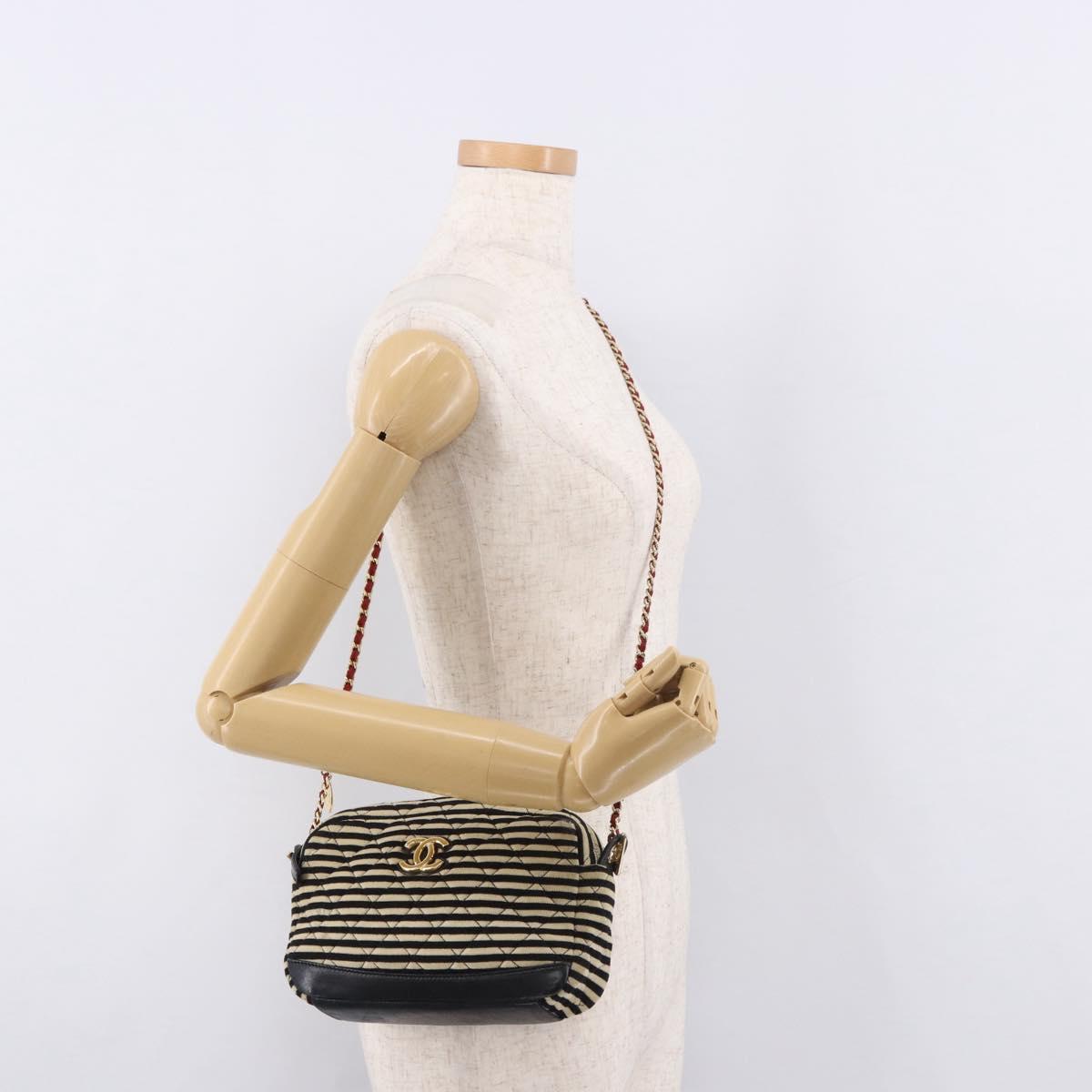 CHANEL Matelasse Chain Shoulder Bag Canvas Beige Gold CC Auth 185766