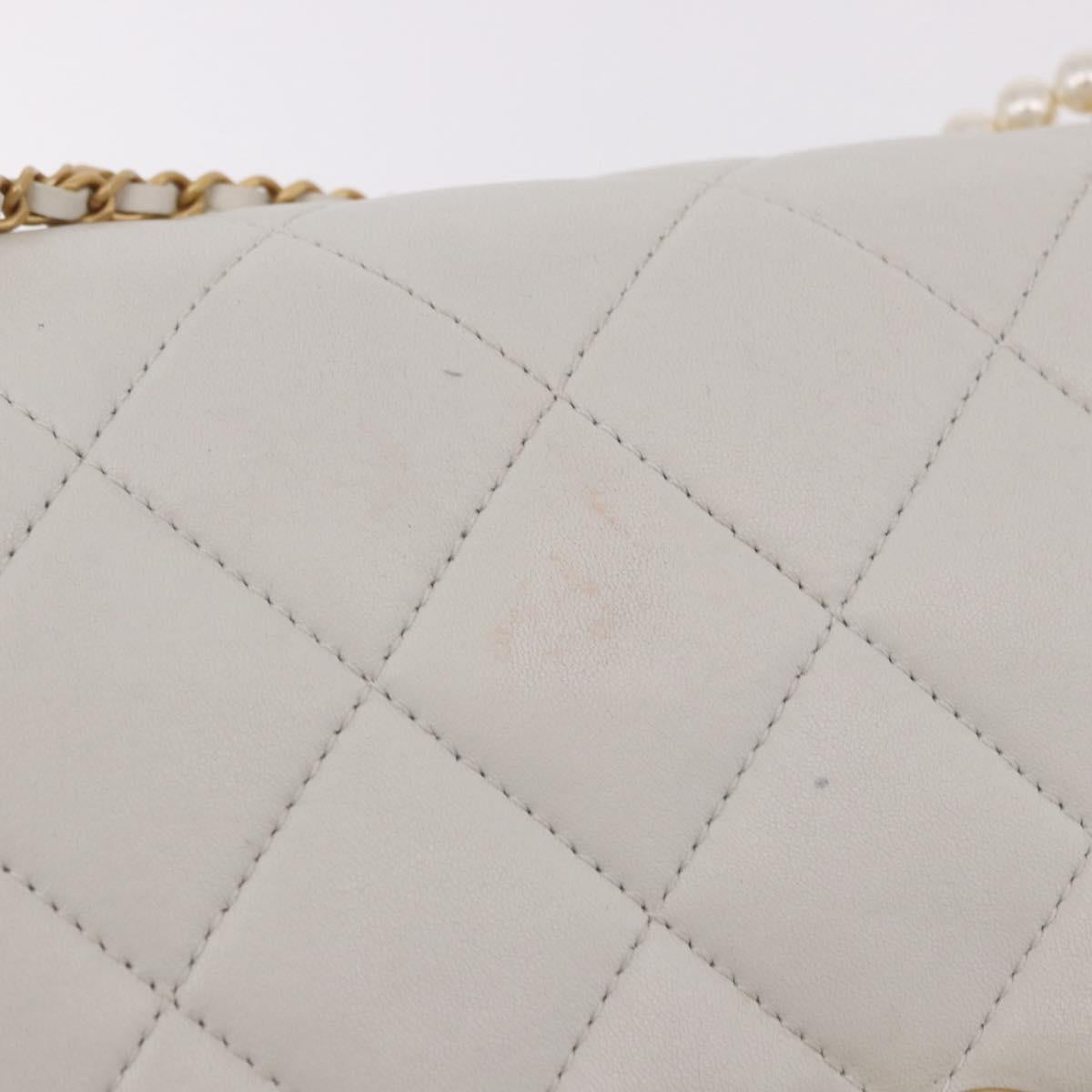 CHANEL Matelasse Chain Shoulder Bag Lamb Skin 2way White Gold CC Auth 185768SAM