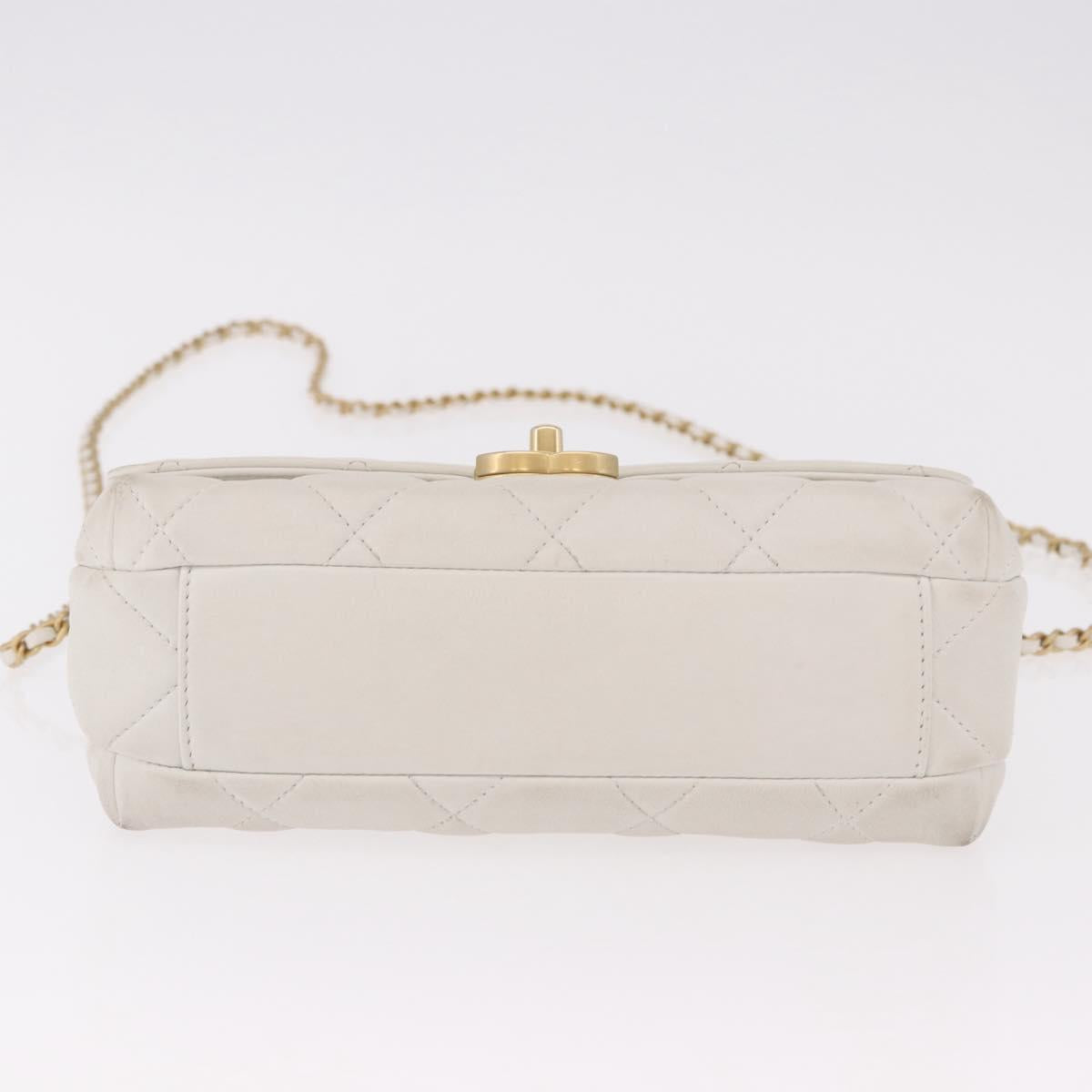 CHANEL Matelasse Chain Shoulder Bag Lamb Skin 2way White Gold CC Auth 185768SAM