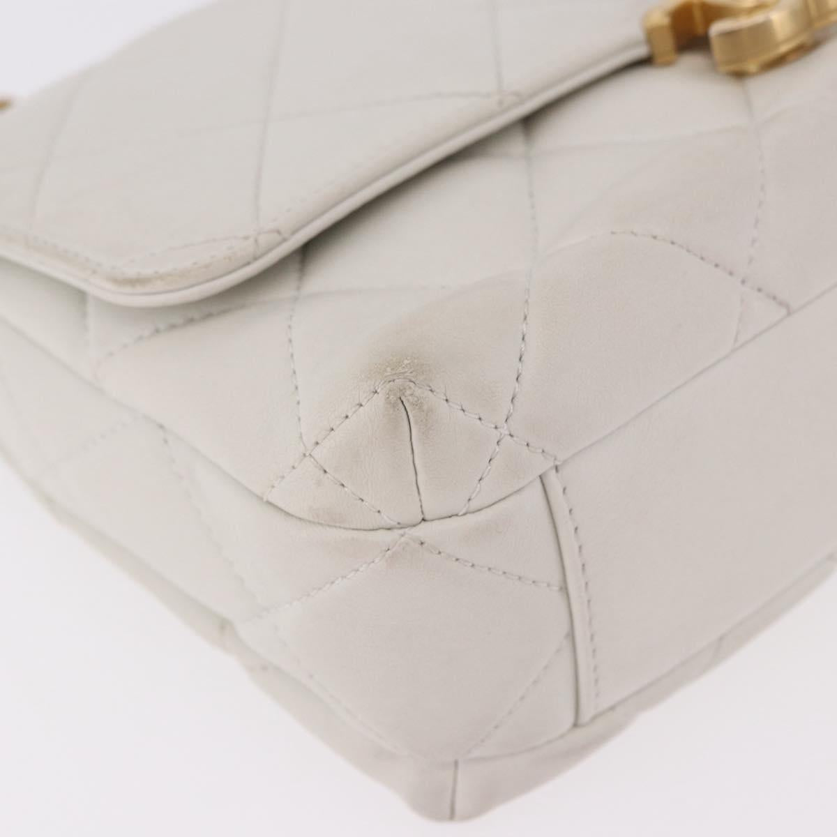 CHANEL Matelasse Chain Shoulder Bag Lamb Skin 2way White Gold CC Auth 185768SAM