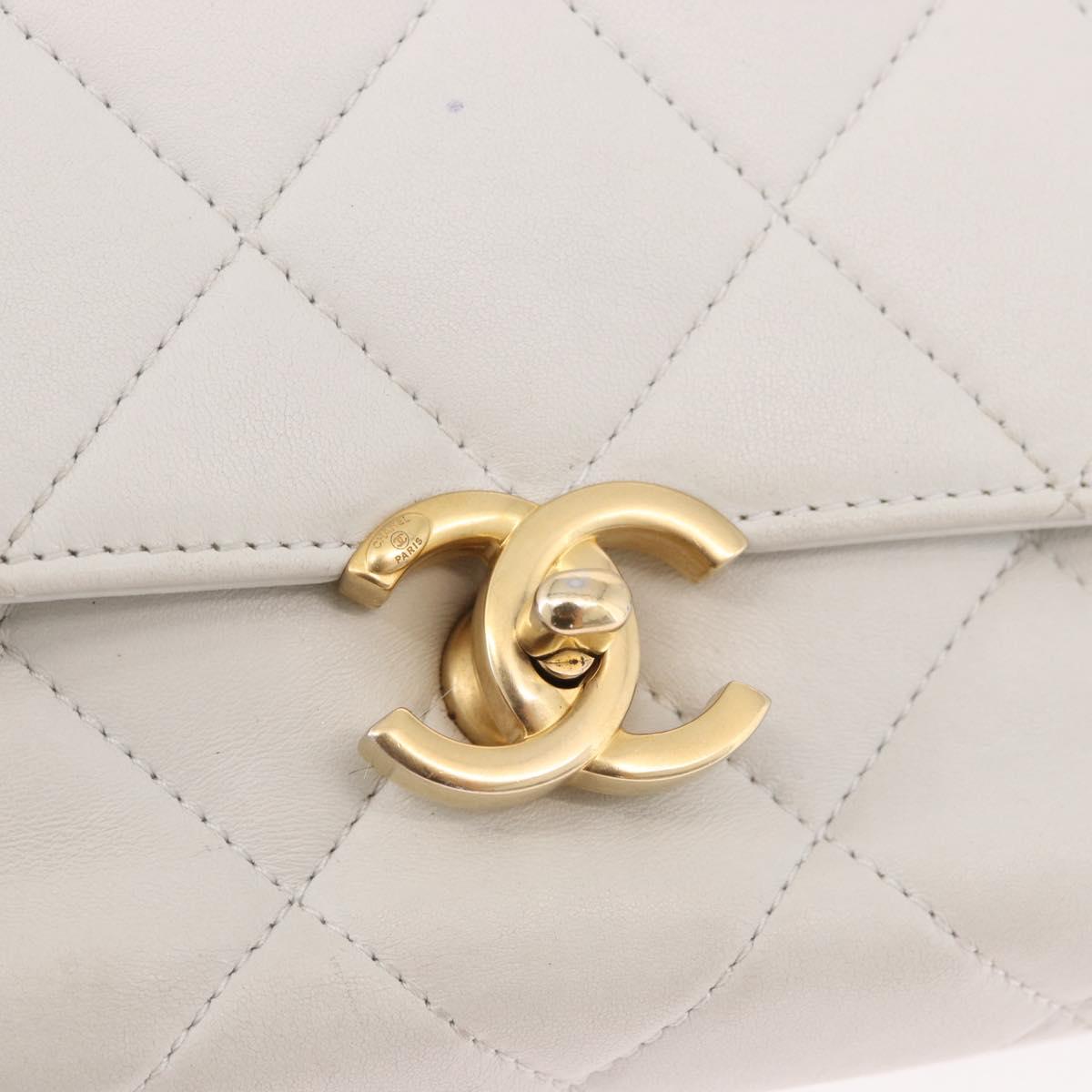 CHANEL Matelasse Chain Shoulder Bag Lamb Skin 2way White Gold CC Auth 185768SAM