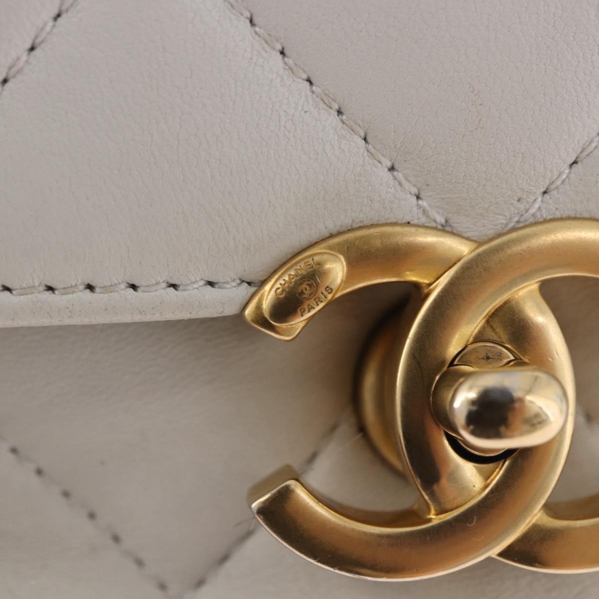 CHANEL Matelasse Chain Shoulder Bag Lamb Skin 2way White Gold CC Auth 185768SAM