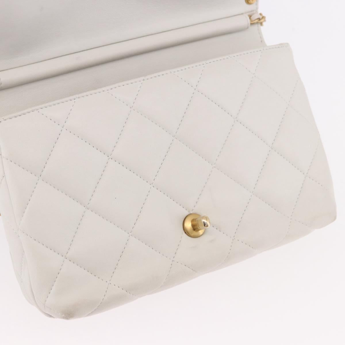 CHANEL Matelasse Chain Shoulder Bag Lamb Skin 2way White Gold CC Auth 185768SAM